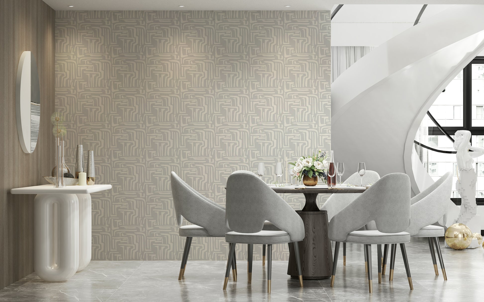 Light grey pattern Abstract Maze Wallpaper Wallpaper detail.