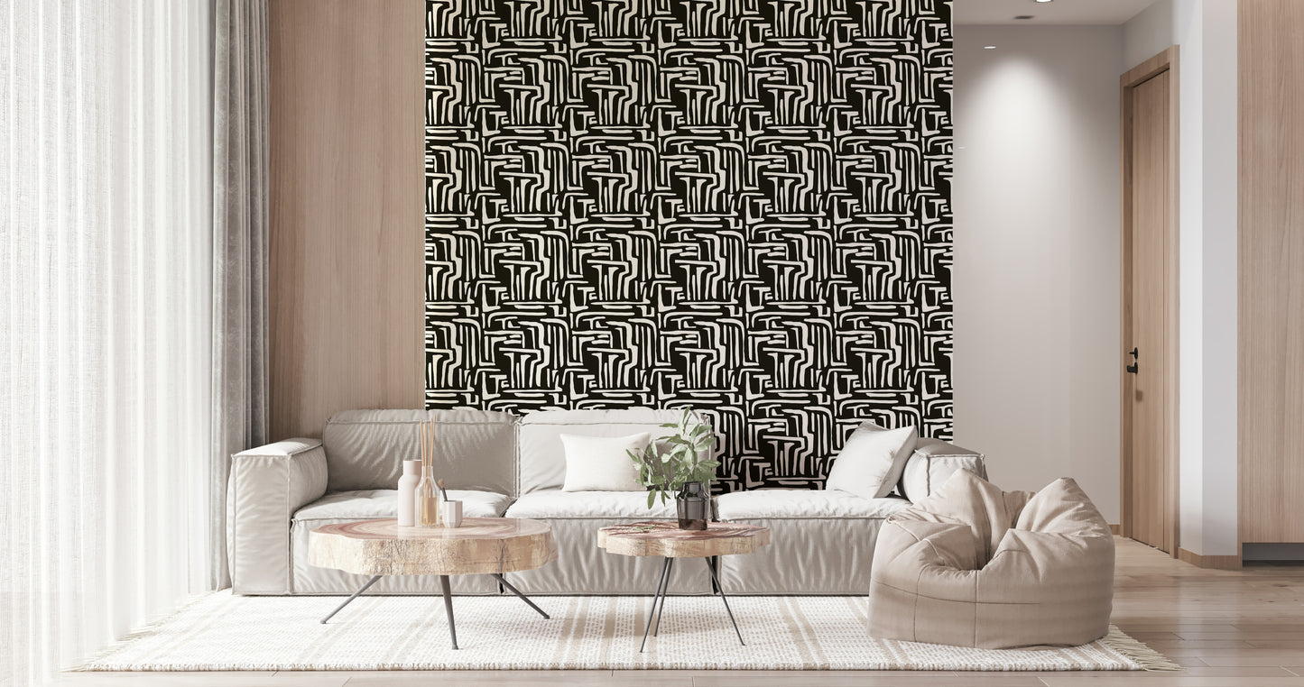Contemporary tribal Modern Tribal Maze Wallpaper repeating pattern.