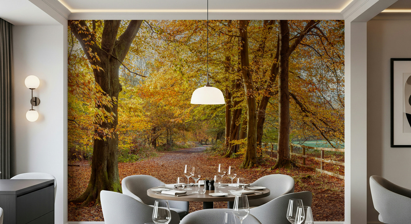 Pathway Covered in Fall Leaves Wall Mural