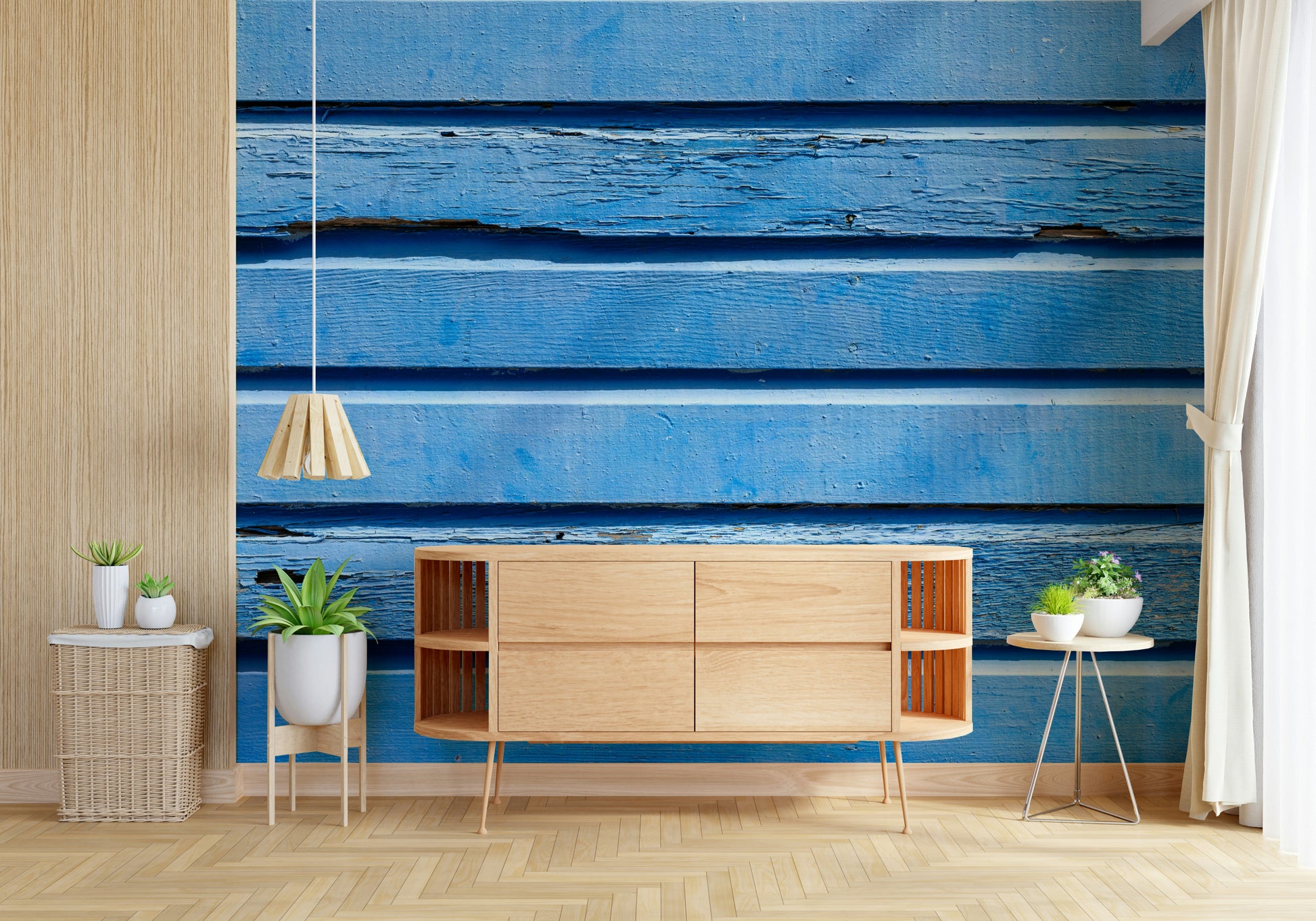 Distressed painted Aqua Wood Wall Wall Mural surface look.