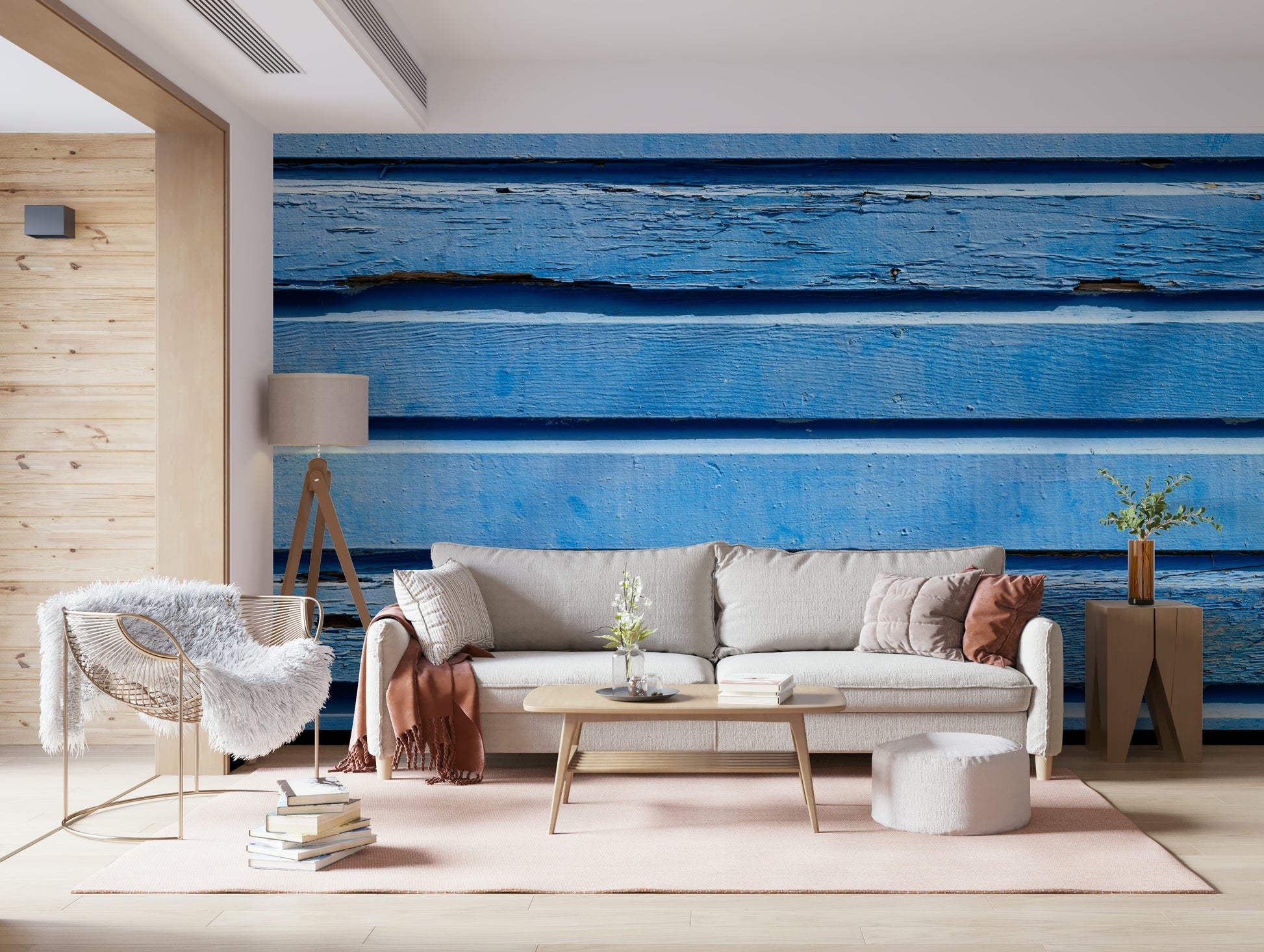 Calming blue Aqua Wood Wall Wall Mural feature wall.