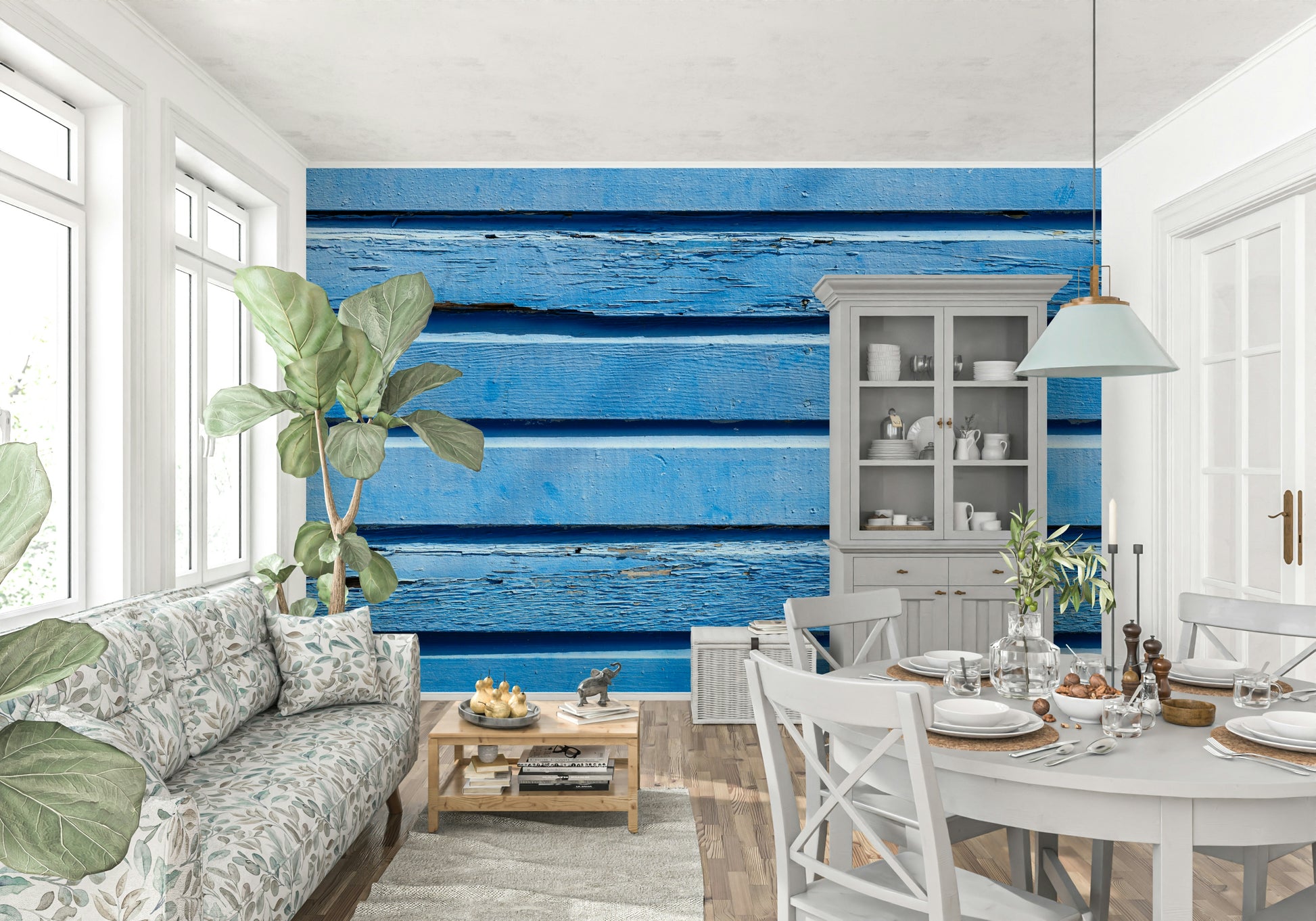 Rustic textured Aqua Wood Wall Wall Mural planks.