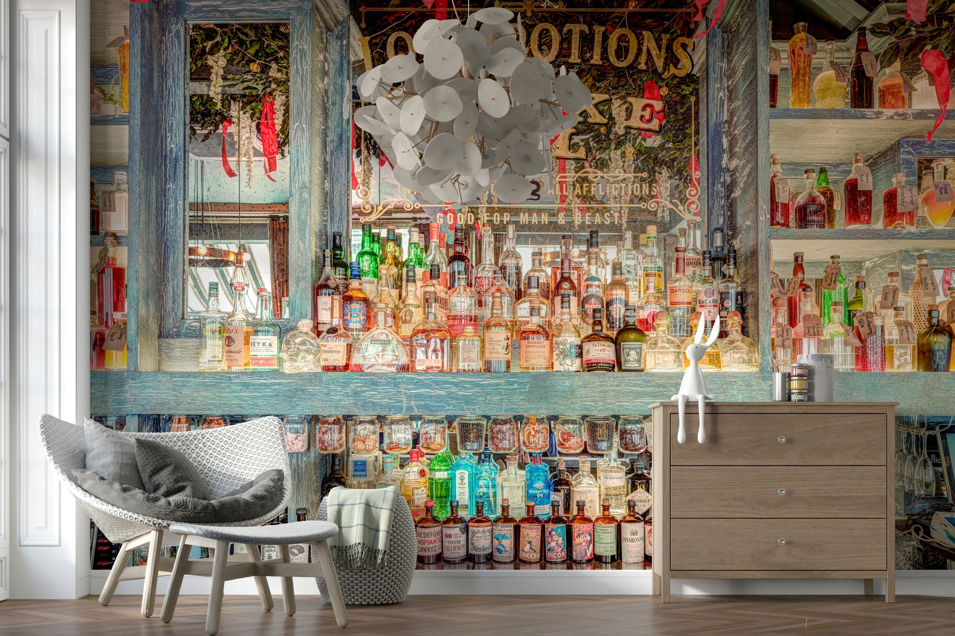 Elegant Bar Interior Wall Mural bottles stacked