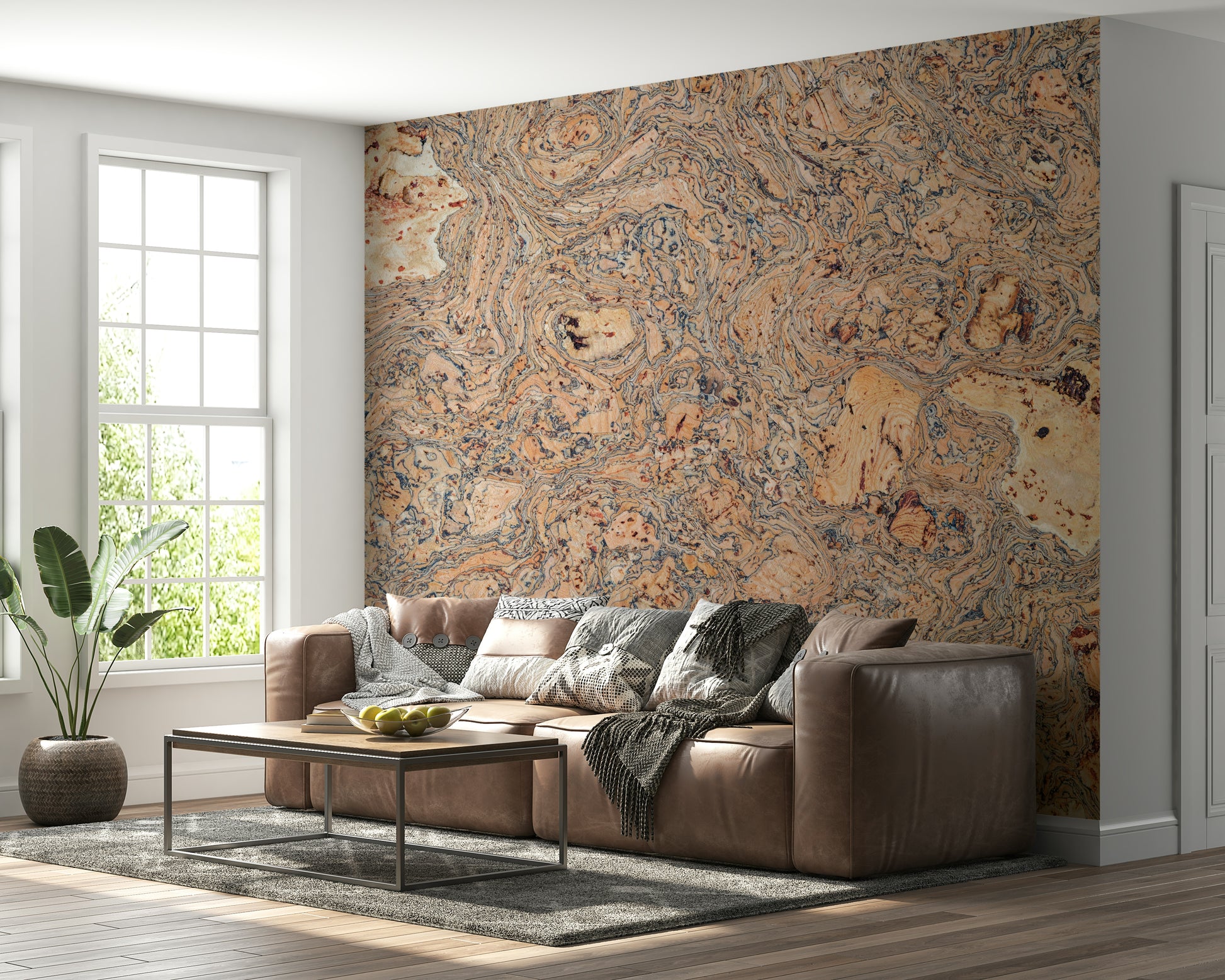 Unique speckled Rustic Natural Cork Pattern Wall Mural material
