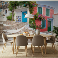 Whitewashed steps leading Coastal Cottage Charm Wall Mural