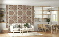 Bedroom feature wall with Tribal Cappuccino Motif Wallpaper.