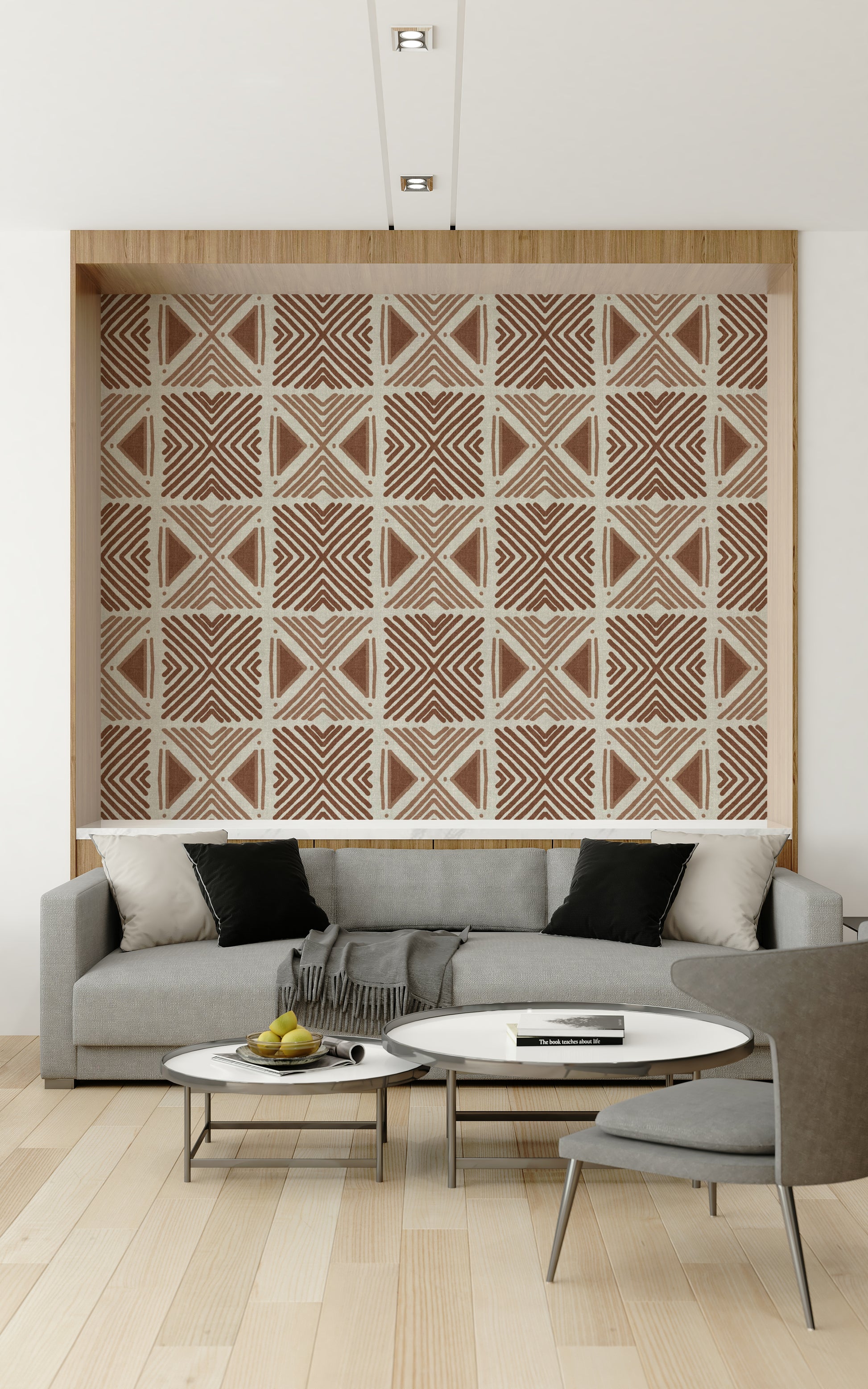 Kitchen accent with Tribal Cappuccino Motif Wallpaper geometric design.