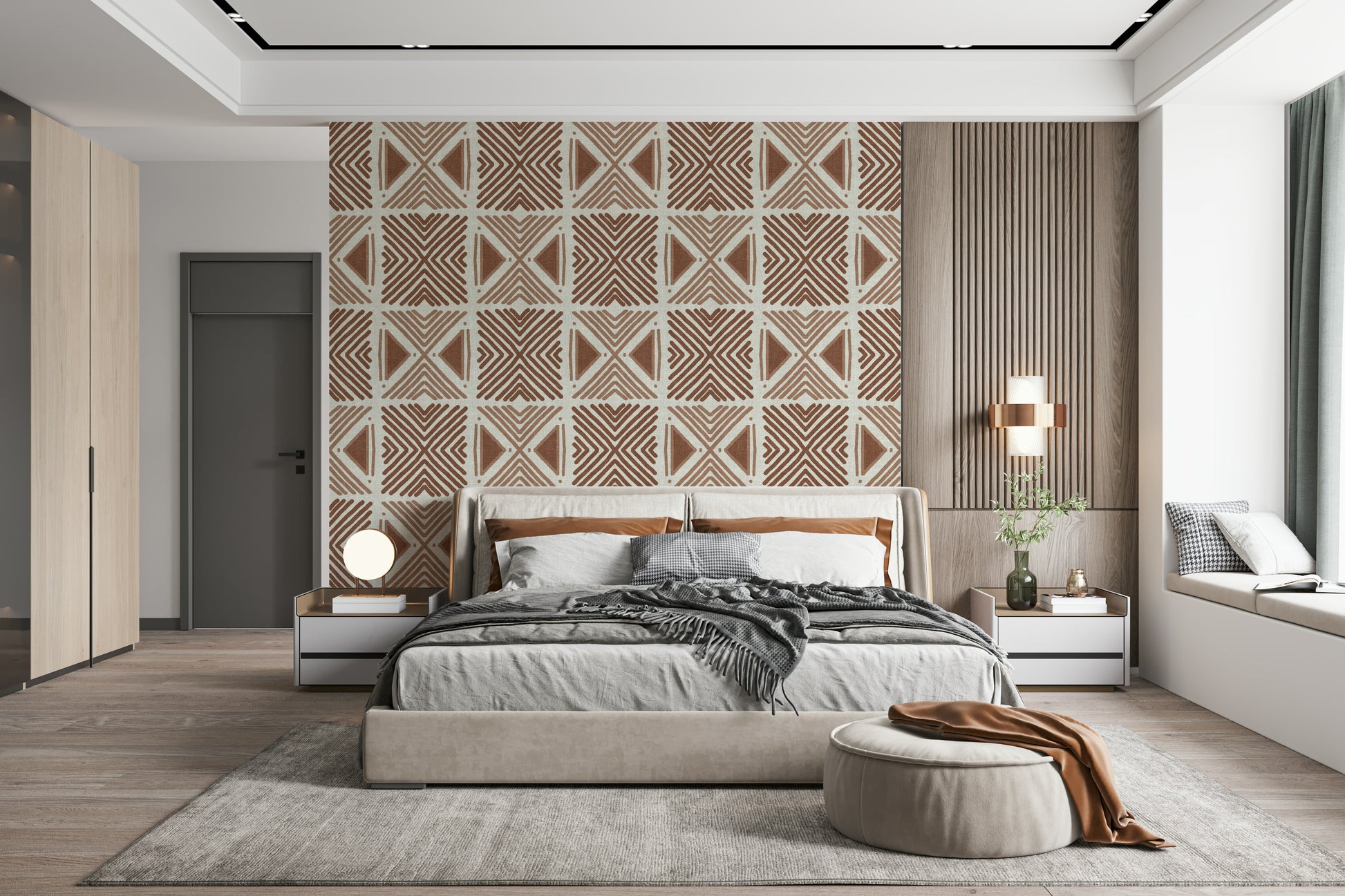 Repeating triangle shapes in Tribal Cappuccino Motif Wallpaper.