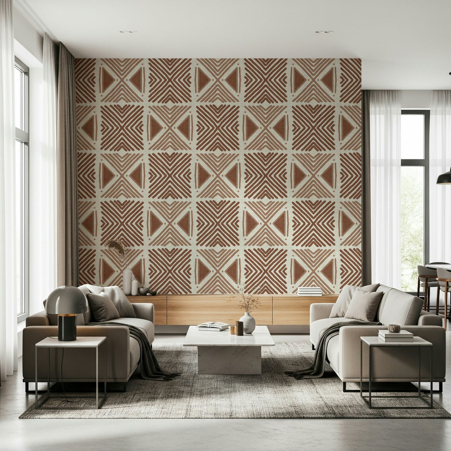 Abstract V-shaped lines on Tribal Cappuccino Motif Wallpaper.