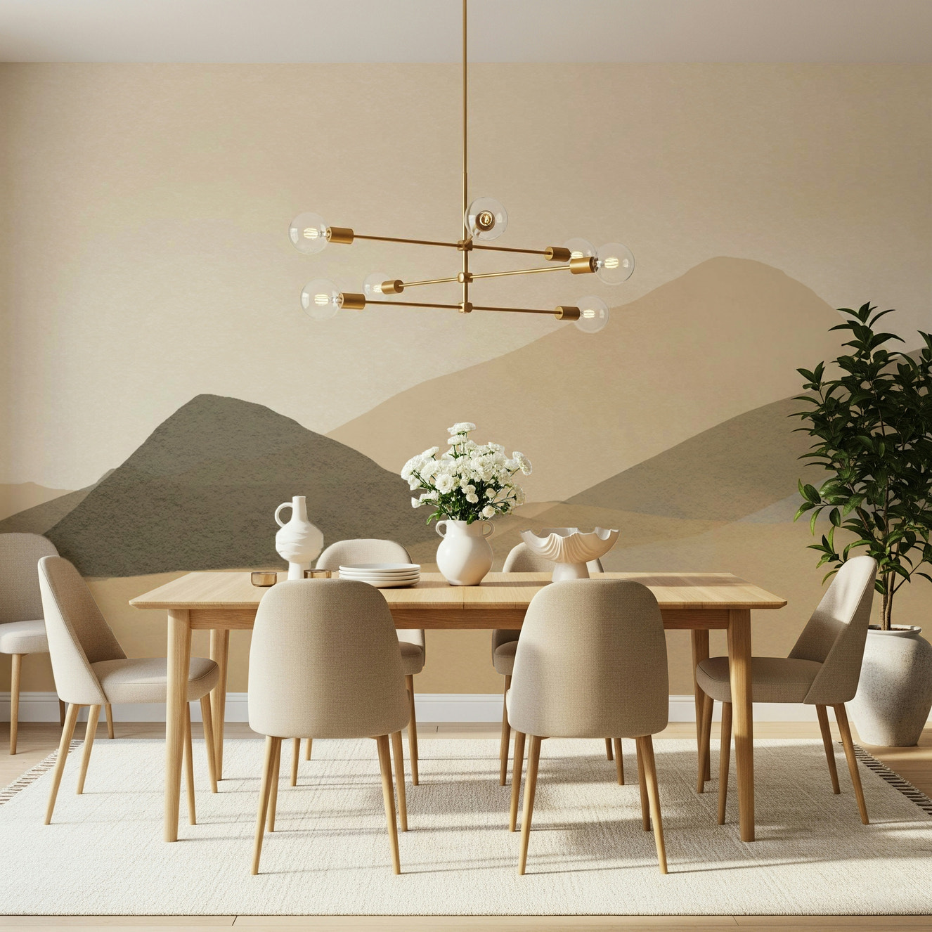Neutral Hues: Mountain Range Serenity Wall Mural subtle landscape.