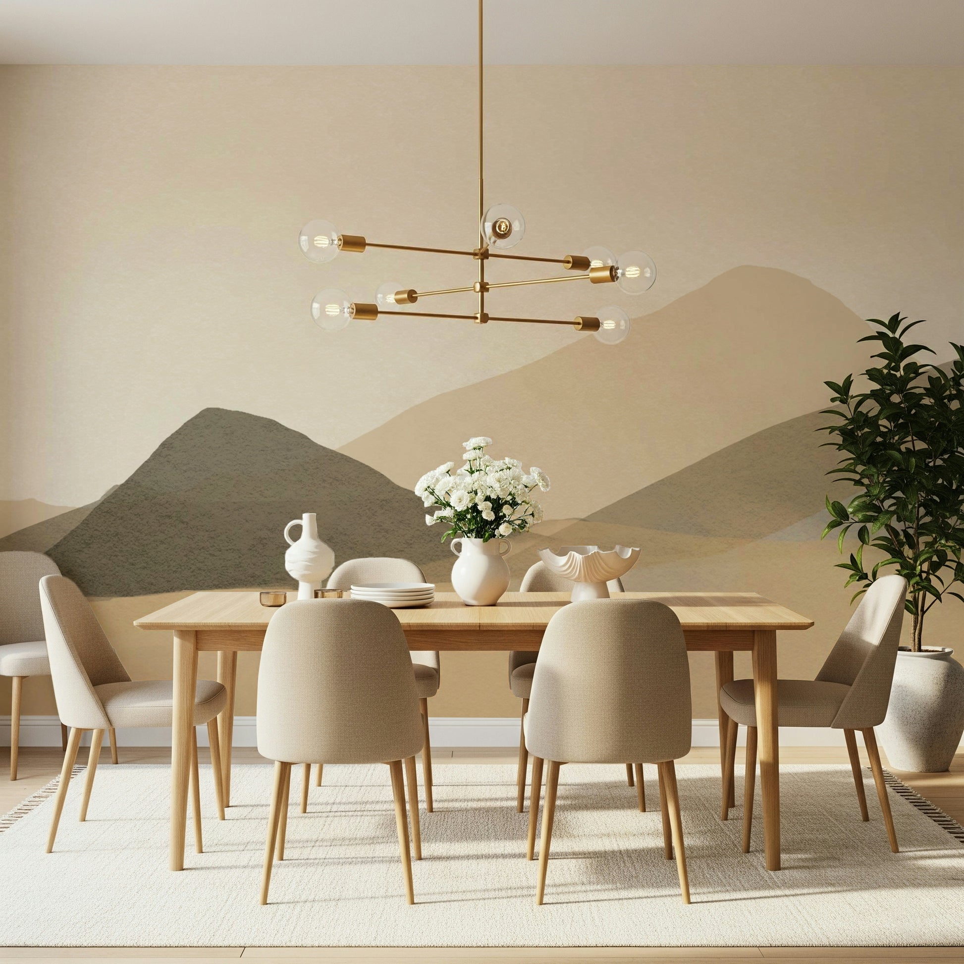 Neutral Hues: Mountain Range Serenity Wall Mural subtle landscape.