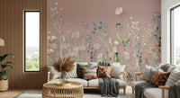 Bedroom feature wall with the Blush Meadow Blooms Wall Mural.