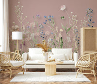 Peaceful office space using Blush Meadow Blooms Wall Mural design.