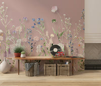 Soft blush background on Blush Meadow Blooms Wall Mural print.