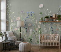 Neutral-toned bedroom wall wallpaper for walls with flowers.
