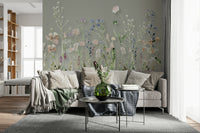 Artistic illustration of a spring field, Wildflower Symphony wallpaper.