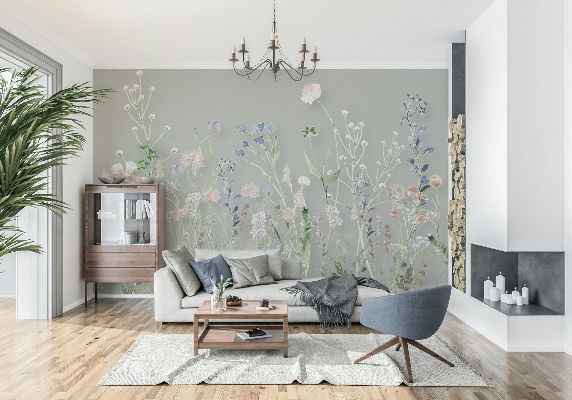 Wildflower Symphony wallpaper for walls, soft watercolor effect.