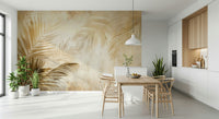 Rich Golden Palms Wall Mural, shadowy frond patterns.