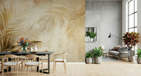 Statement Golden Palms wallpaper mural, exotic leaves.