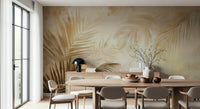 Artistic Golden Palms Wall Mural, soft gold leaf design.