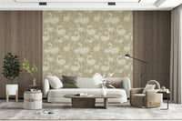 Whimsical pond scene repeat print, ideal for a nursery using the Swan Lake Dreams Wallpaper.