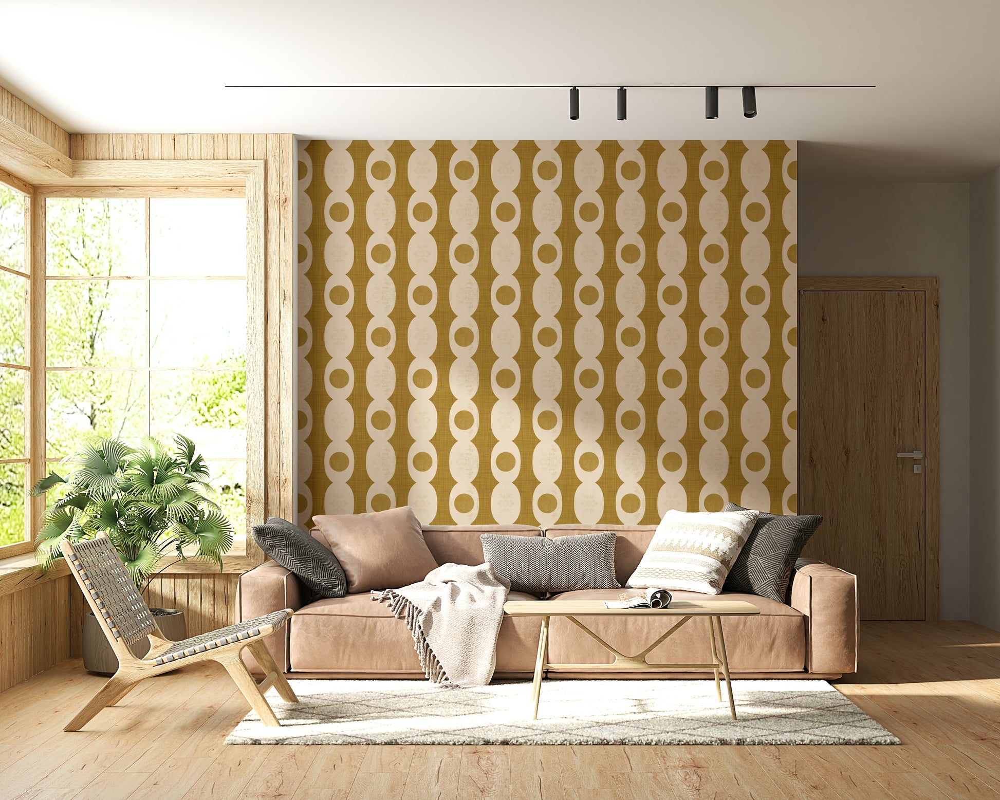 Large pale beige Retro Ovals Wallpaper vertical ovals