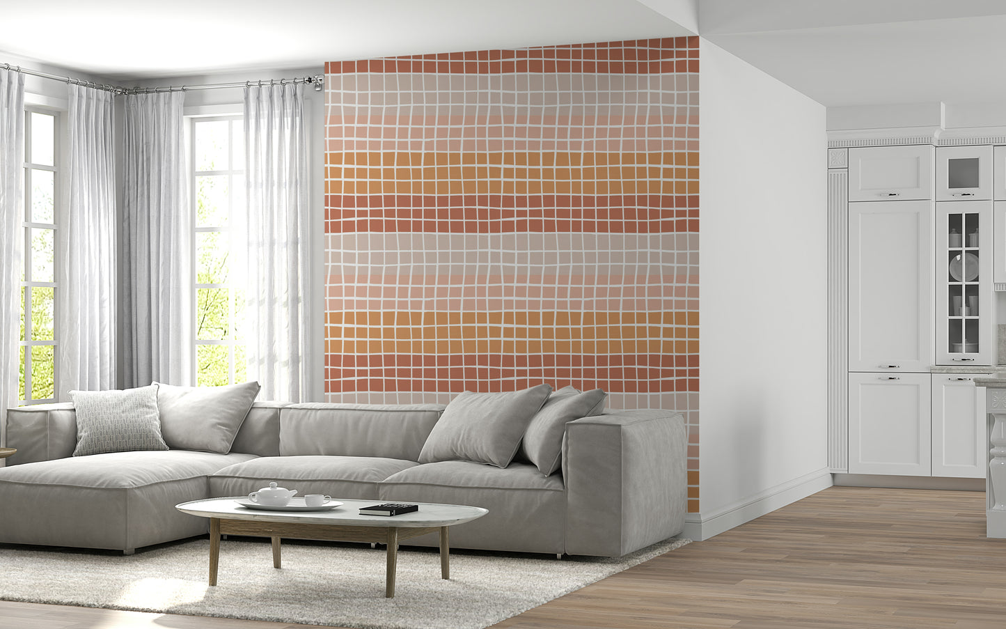 Organic textured Earthy Squares Wallpaper wall covering.