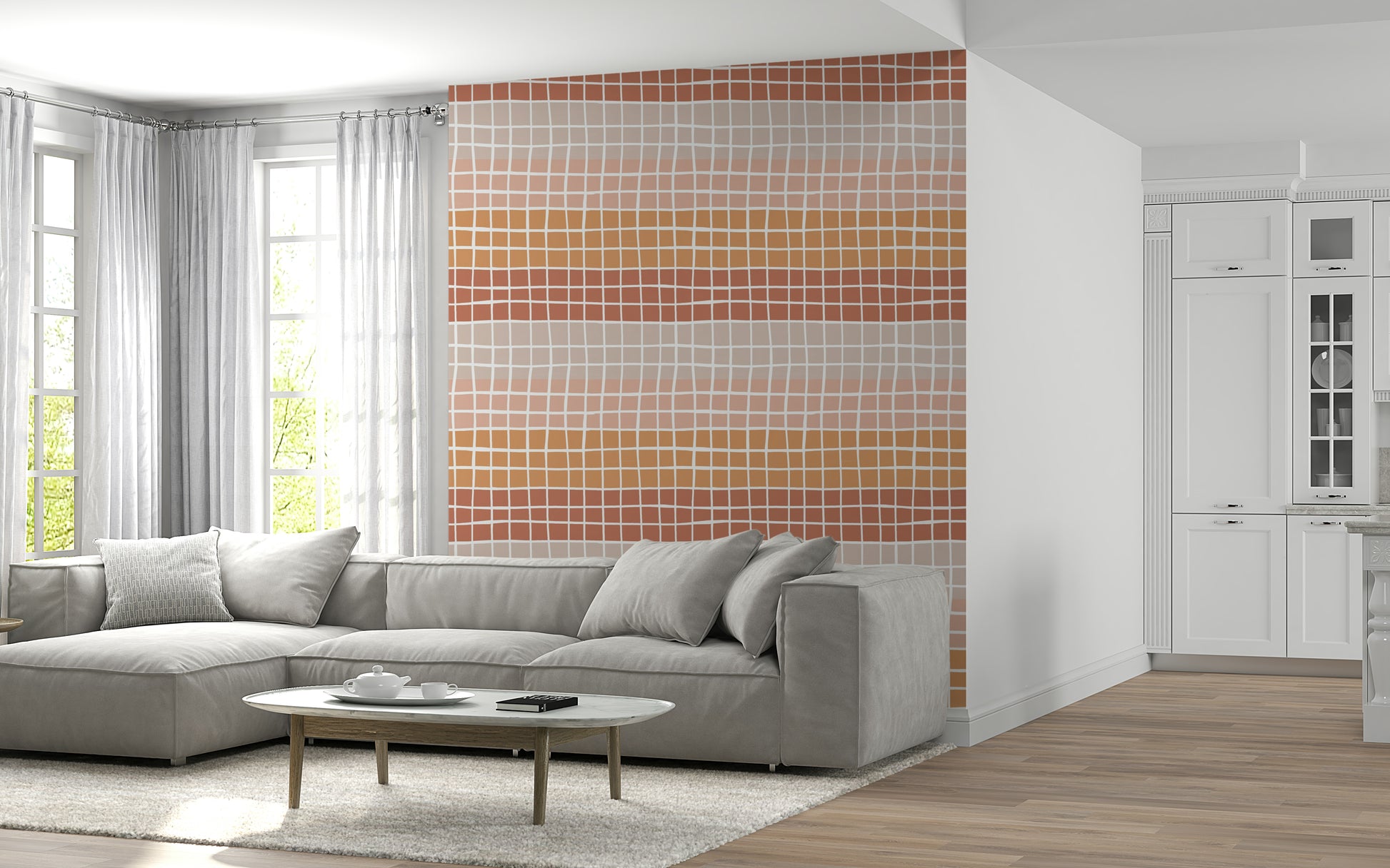 Organic textured Earthy Squares Wallpaper wall covering.