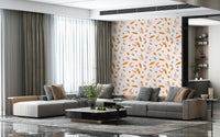 Warm gold Acorn Whispers Wallpaper foliage pattern.