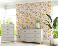 Charming mid-century Sunny Day Blooms Wallpaper style design.