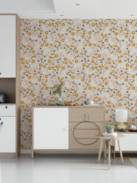 Whimsical repeating Sunny Day Blooms Wallpaper bloom motif.