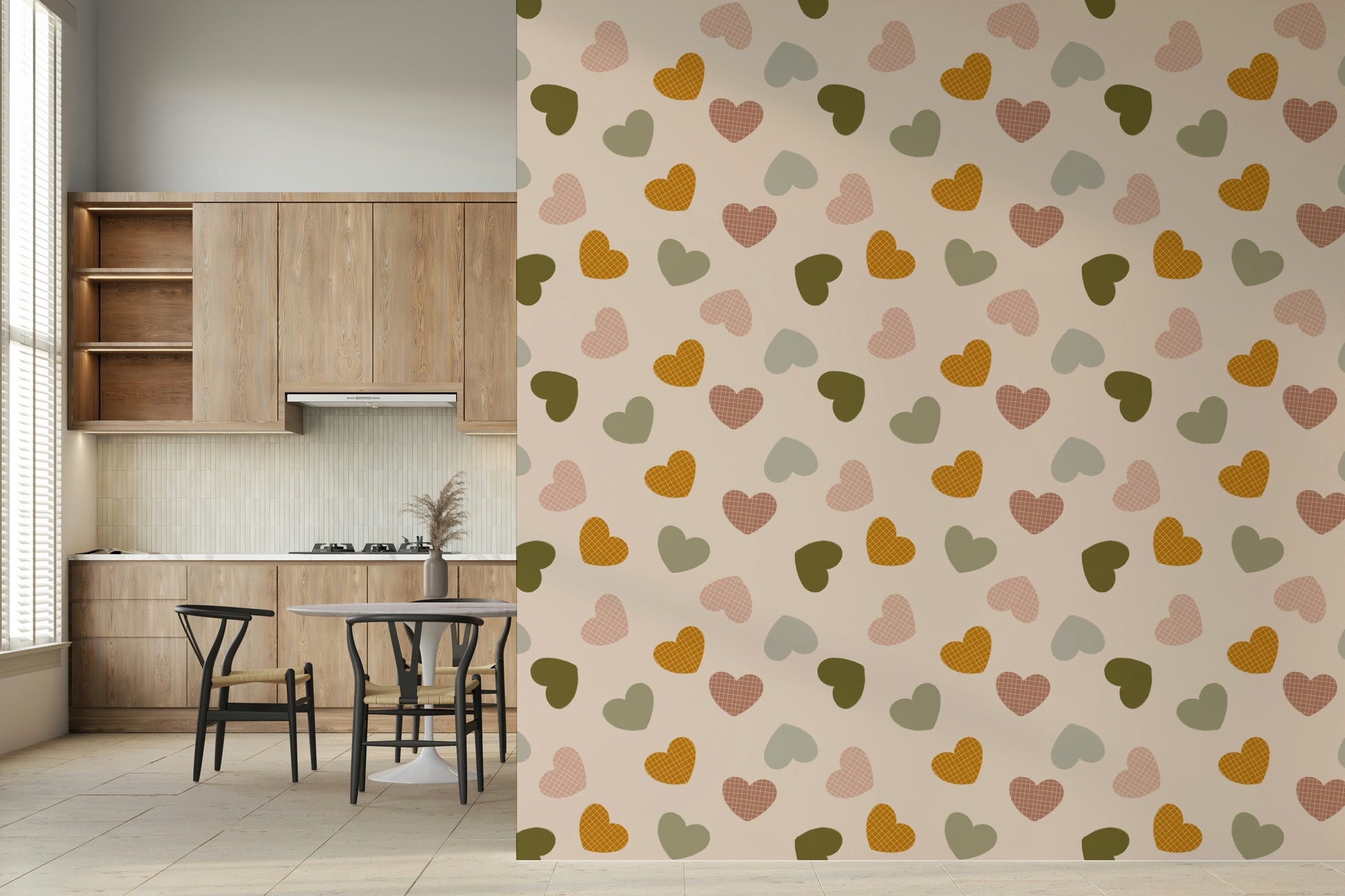 Olive green Heartfelt Harmony Wallpaper heart silhouette detail.