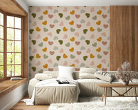 Blush pink Heartfelt Harmony Wallpaper and sage grey colors.