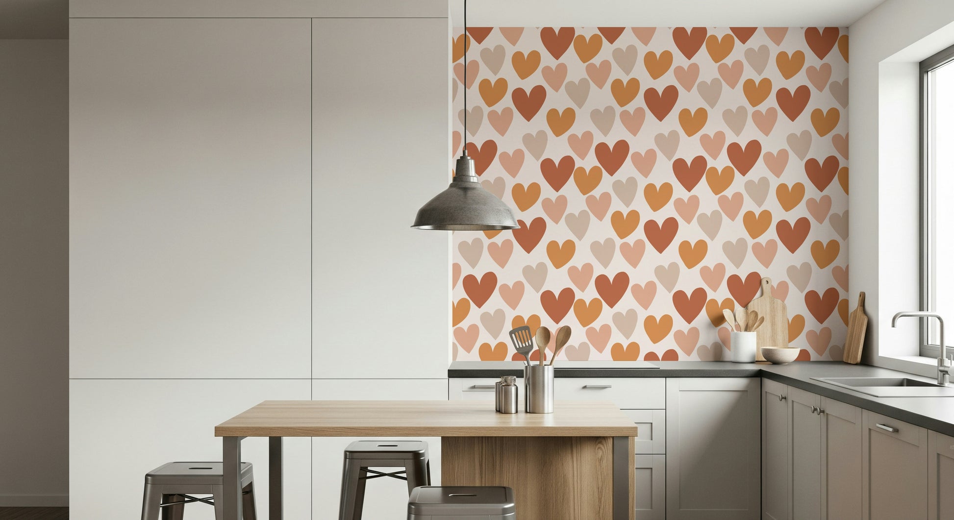 Warm repeating Earthy Hearts Wallpaper pattern visual.
