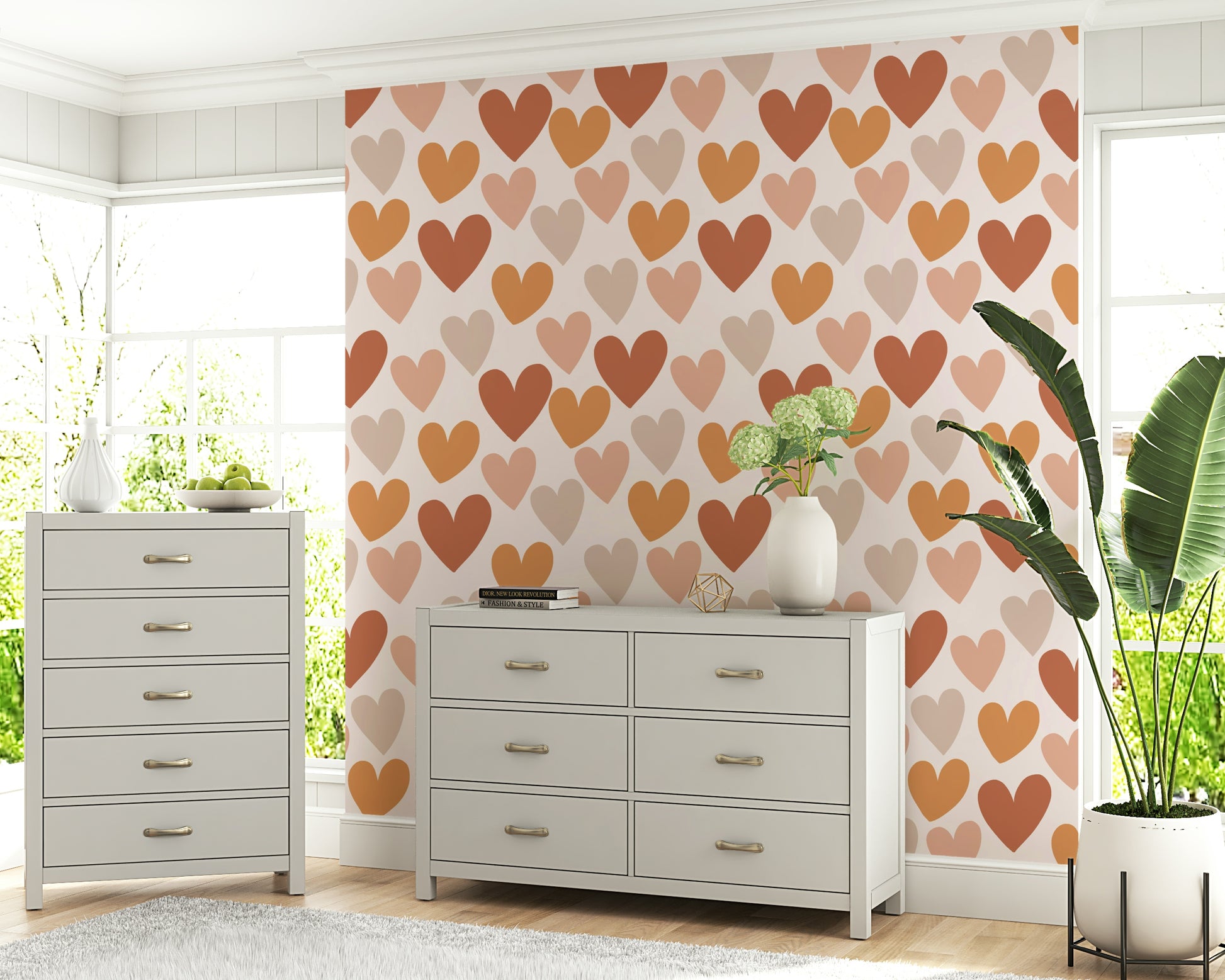 Muted terracotta Earthy Hearts Wallpaper heart shapes graphic.