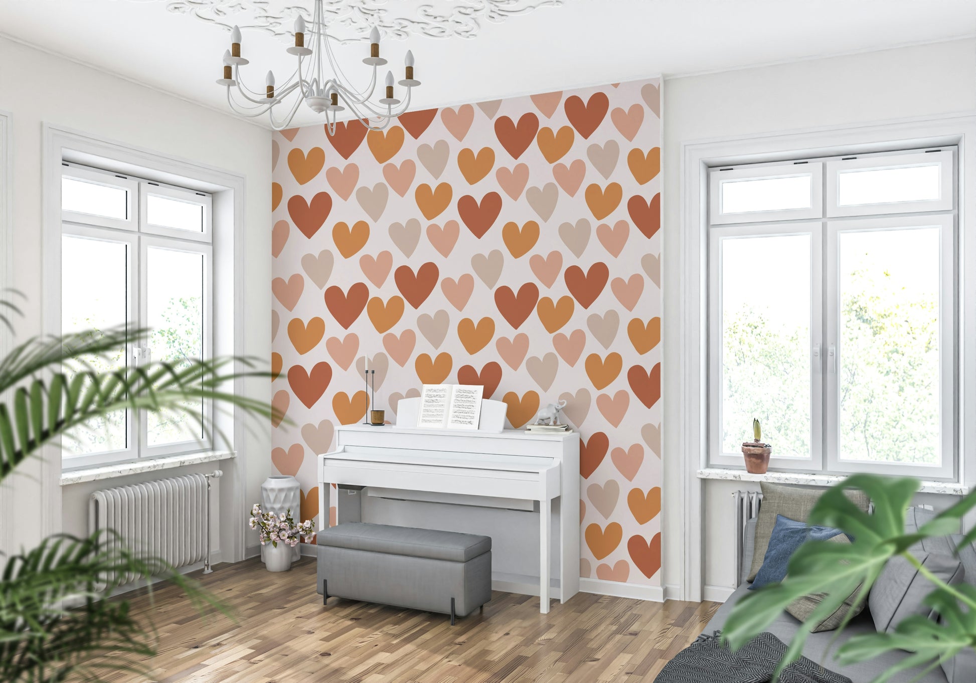 Charming abstract Earthy Hearts Wallpaper design backdrop.