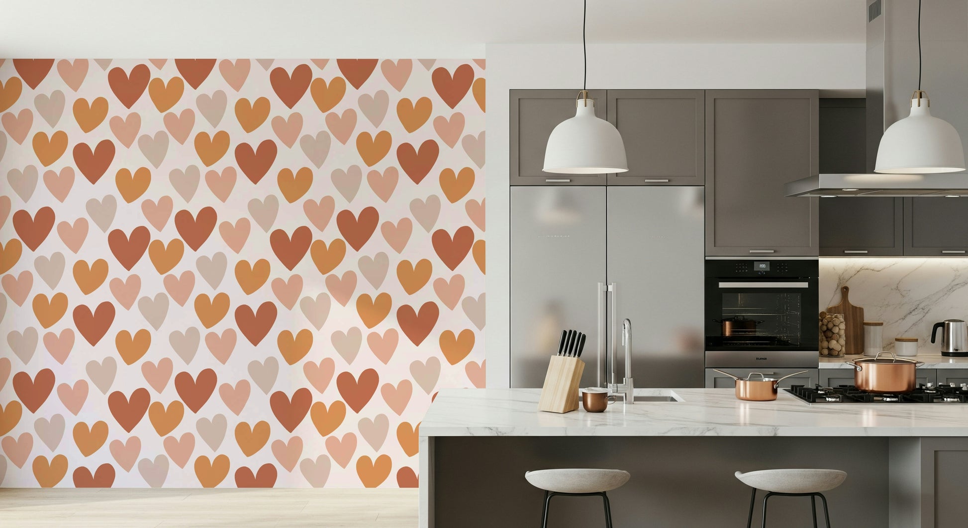 Gentle loving Earthy Hearts Wallpaper motif detail.