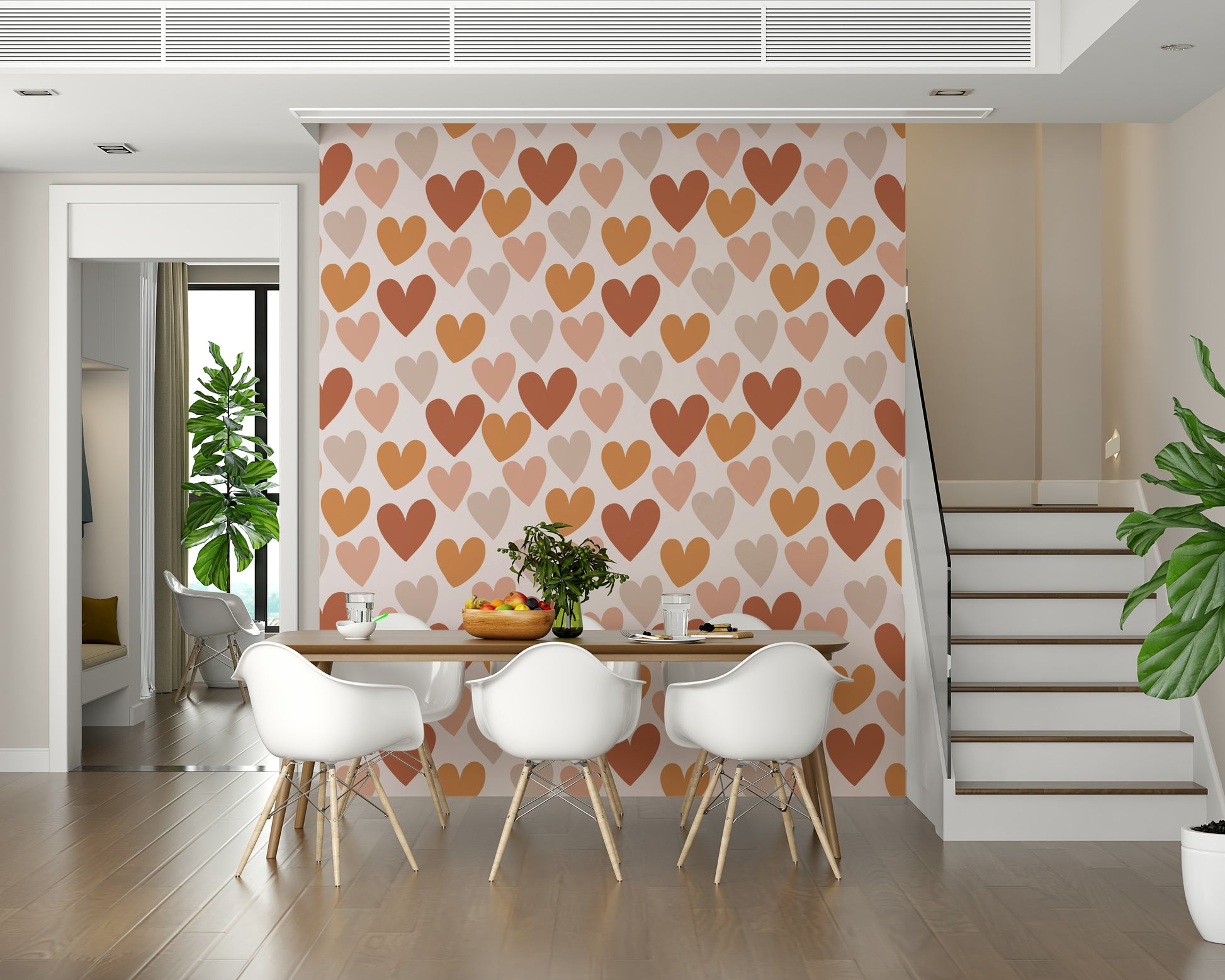 Playful abstract Earthy Hearts Wallpaper shapes motif.
