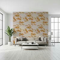 Serene artistic Golden Leaf Whisper Wallpaper wall decor.