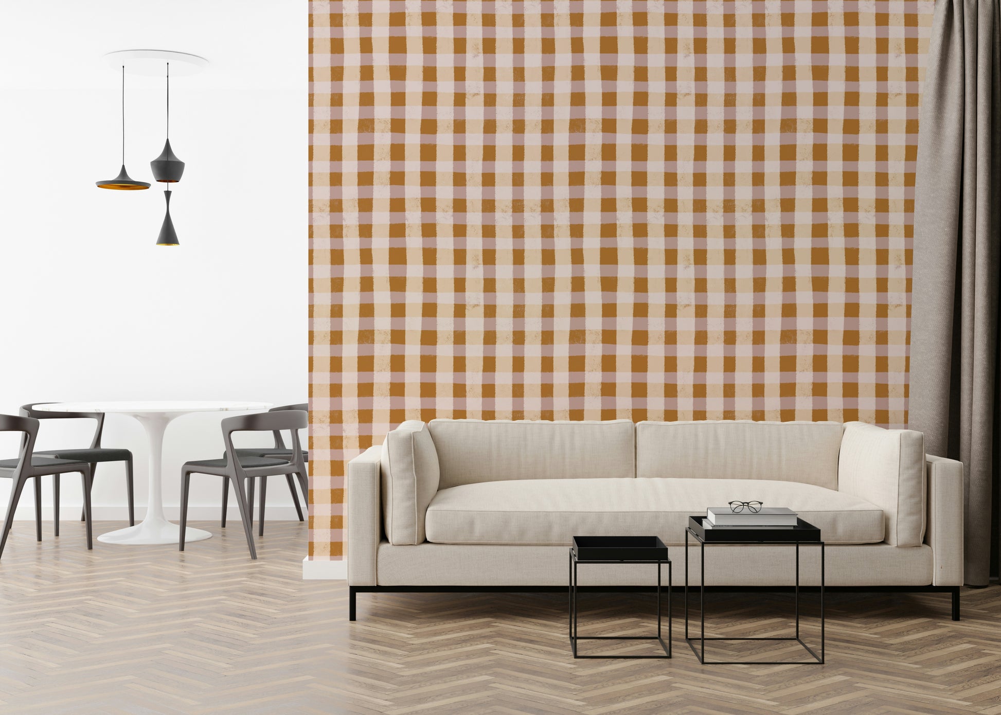 Earthy color Rustic Gingham Charm Wallpaper plaid aesthetic.