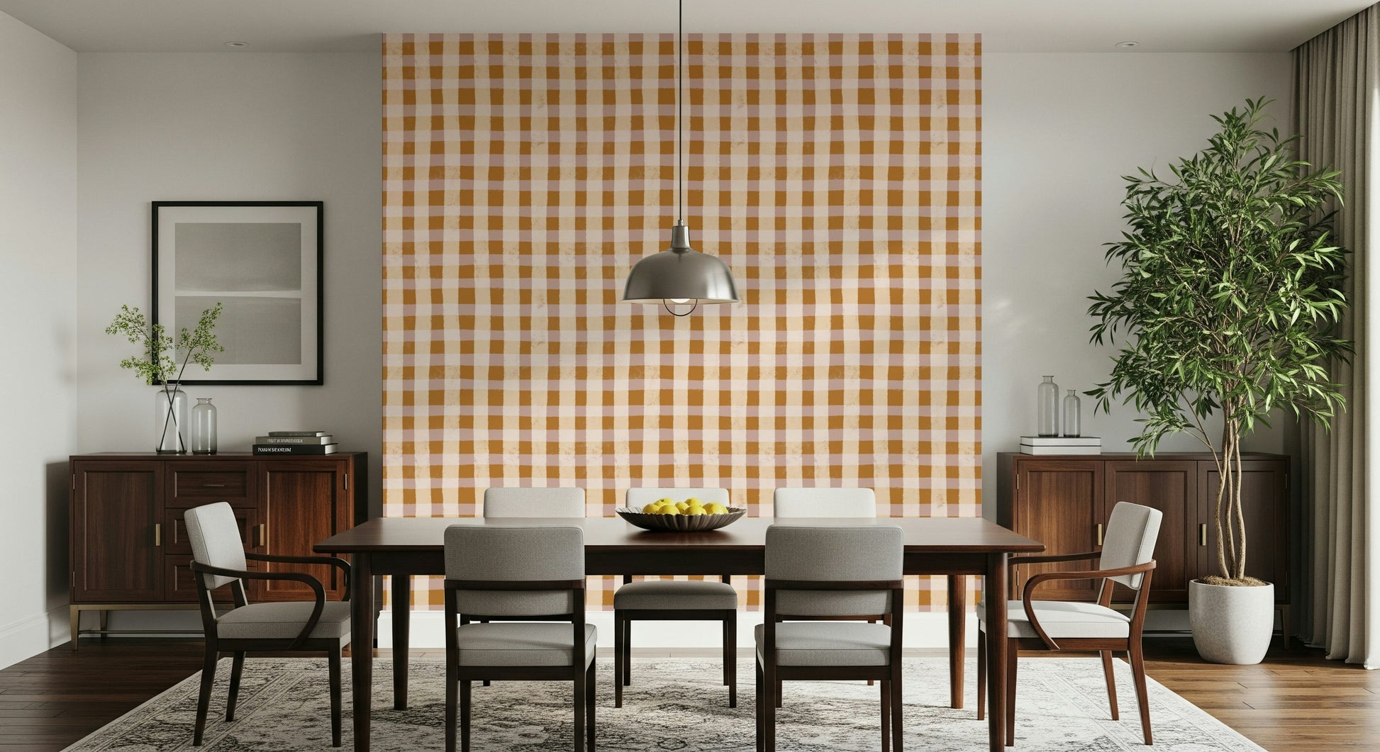 Charming vertical Rustic Gingham Charm Wallpaper and horizontal lines.