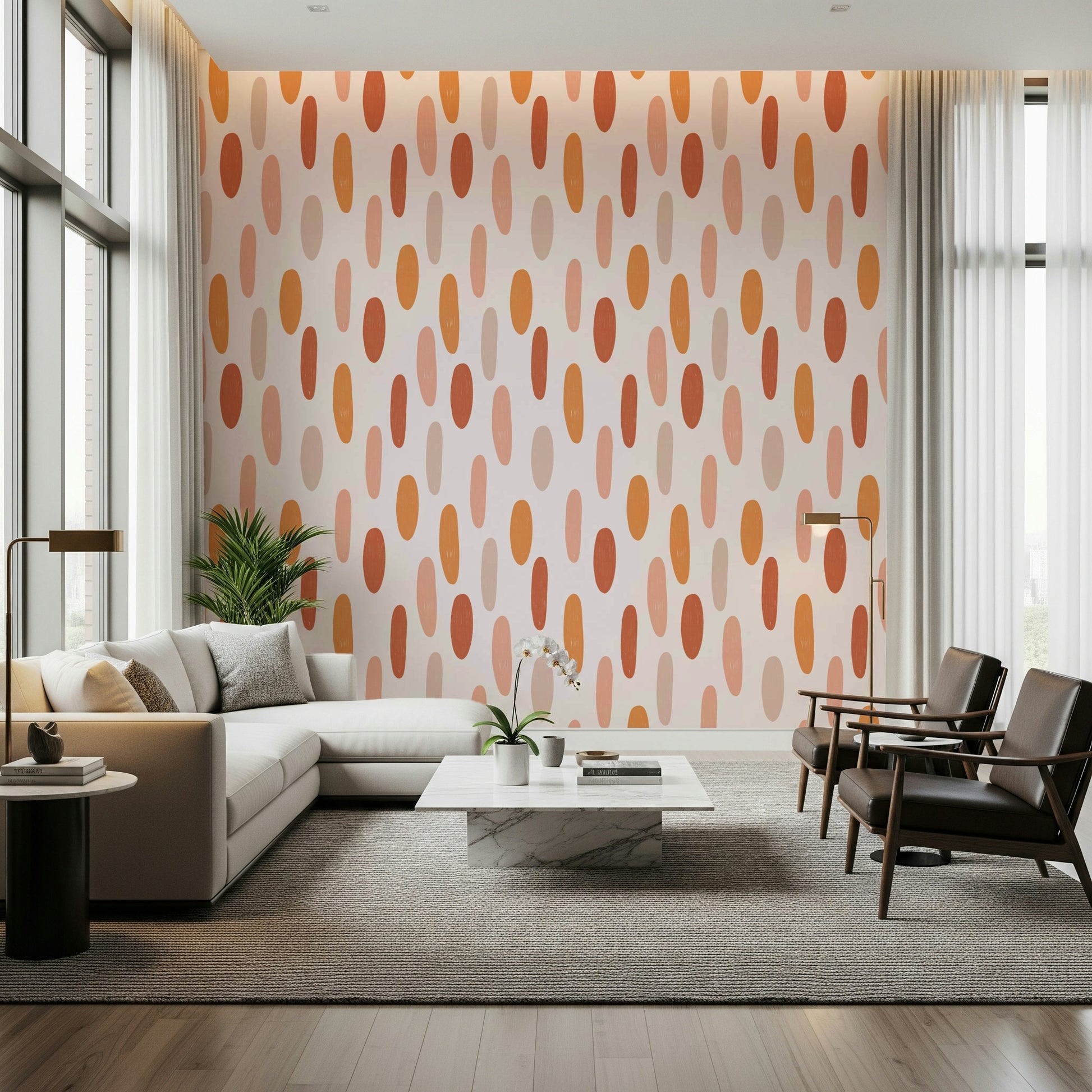Repeating ovals Terracotta Dreamscape Wallpaper artistic print.