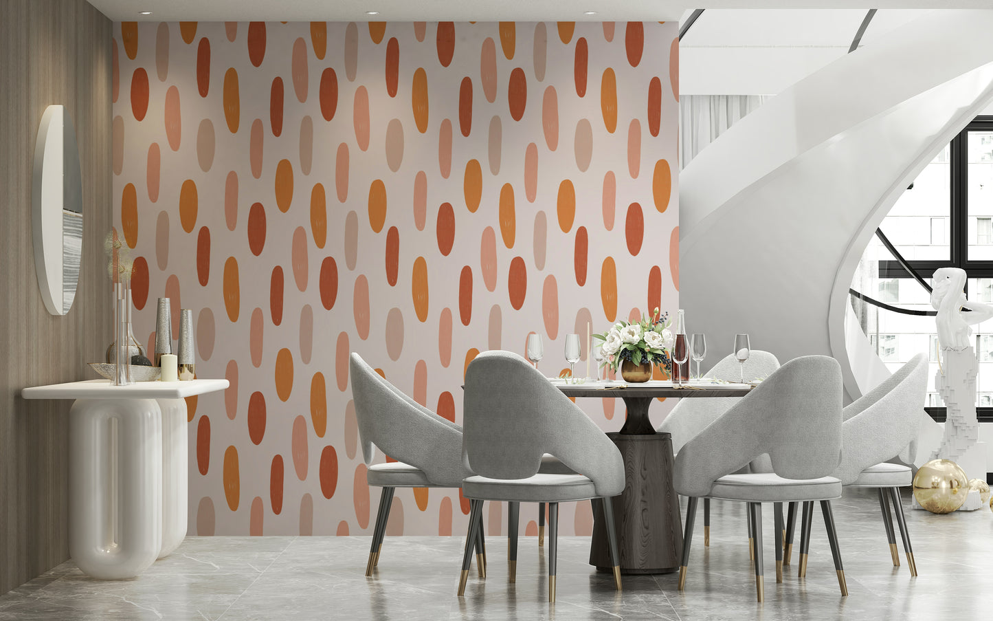 Playful modern Terracotta Dreamscape Wallpaper wall covering.
