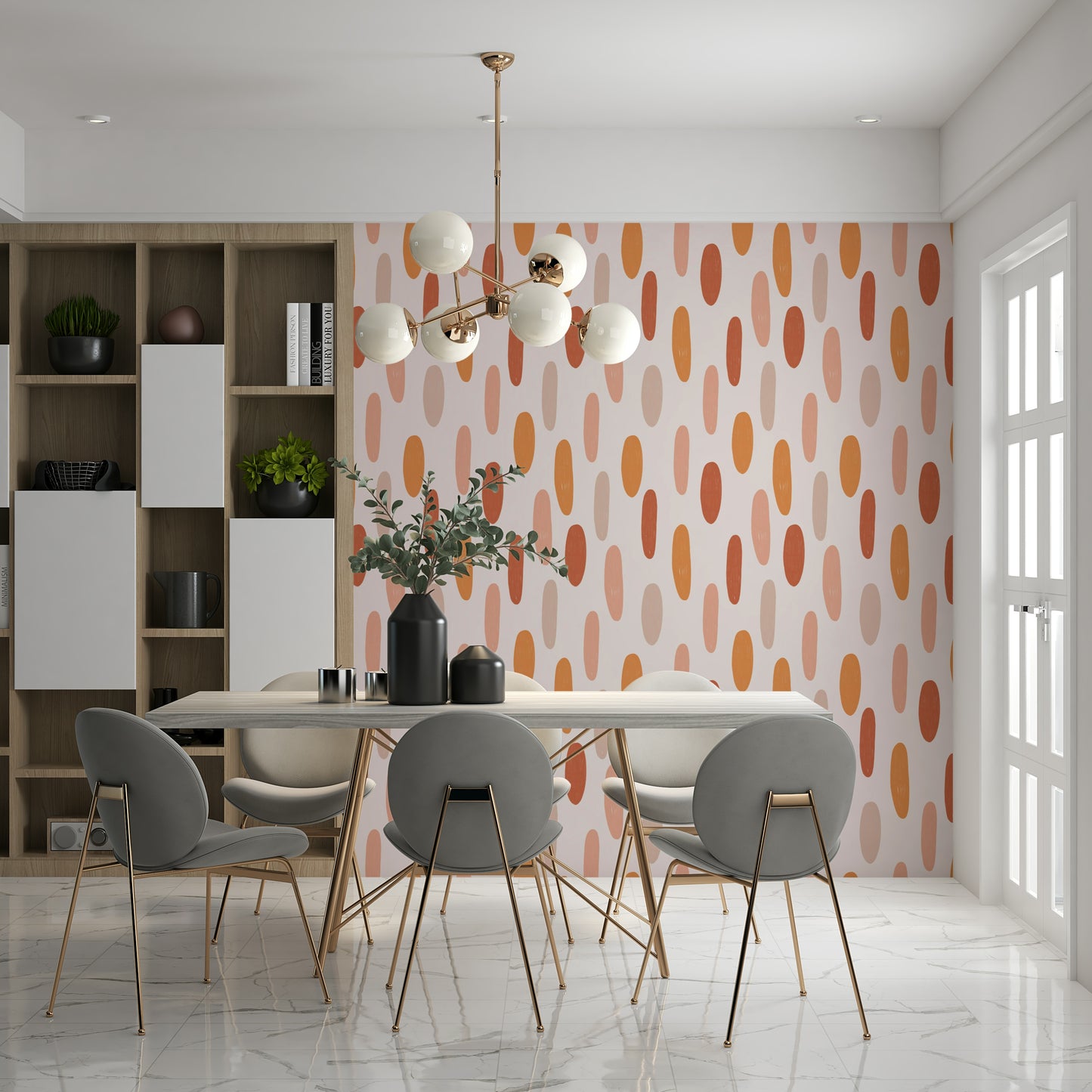 Vertical elongated Terracotta Dreamscape Wallpaper forms design.