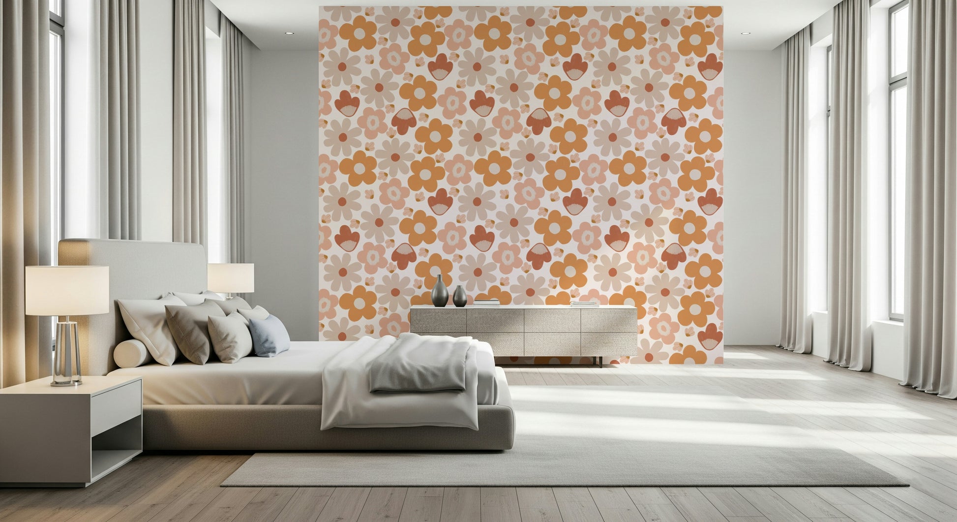 Vintage-inspired flower pattern, Boho Floral Dreams wallpaper for bedrooms.

