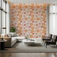 Retro floral motif on Boho Floral Dreams wall mural, earthy blooms.

