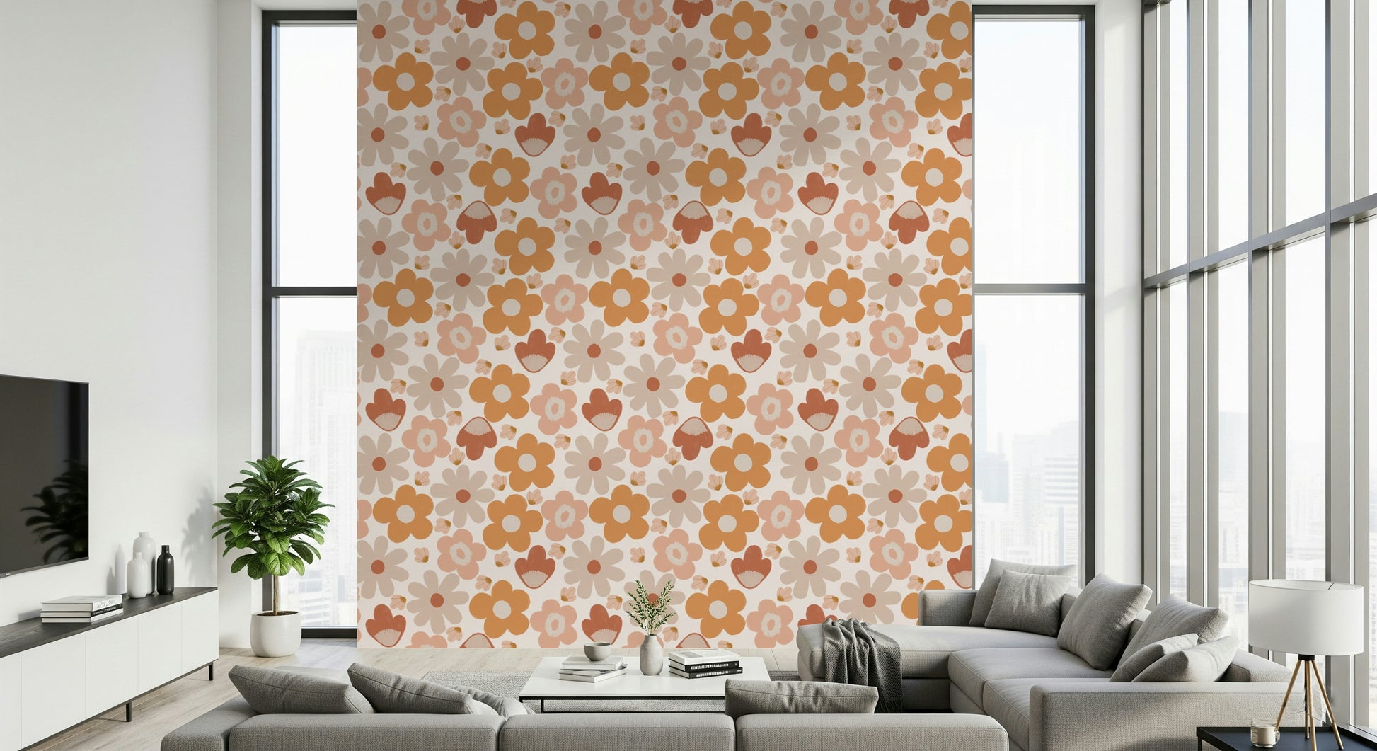 Boho Floral Dreams wallpaper, charming flower bursts for bright spaces.

