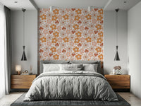 Large whimsical daisies on Boho Floral Dreams wall mural, modern vibe.

