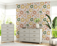 Abstract wildflower  Boho Blooms wallpaper for walls in earthy tones.