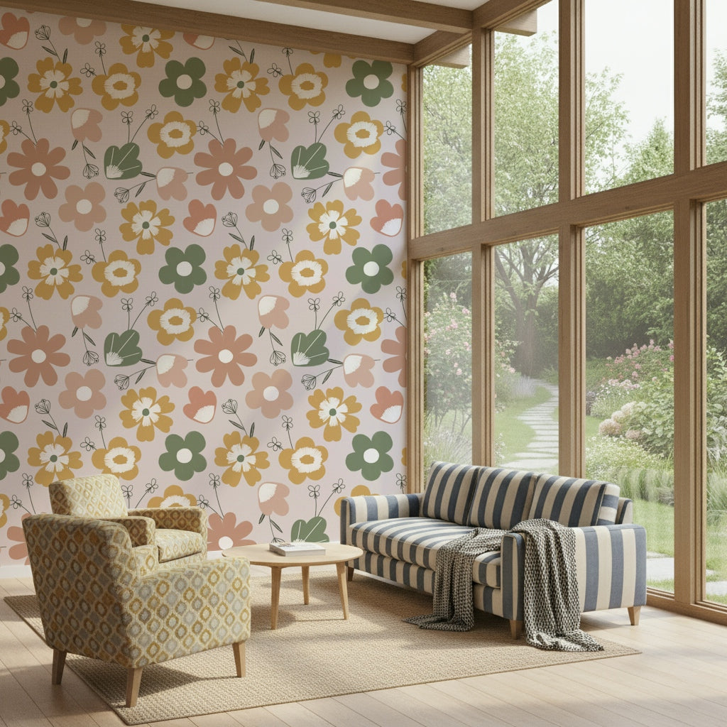 Large wallpaper mural showing an array of Boho Blooms.